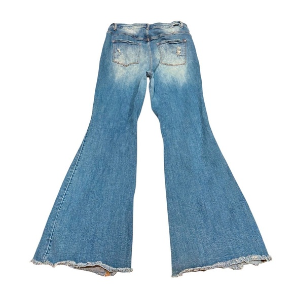 Risen Jeans Distressed Blue Flare Raw Hem Distressed Women’s Size 2XL - Picture 2 of 3